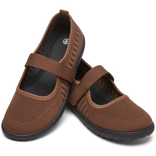 Image of Waluzs Wide Toe Box Flats Shoes Women Knit Ballet Flats Mary Jane Dress Flat Wide Width Walking Shoes Slip-on with Strap