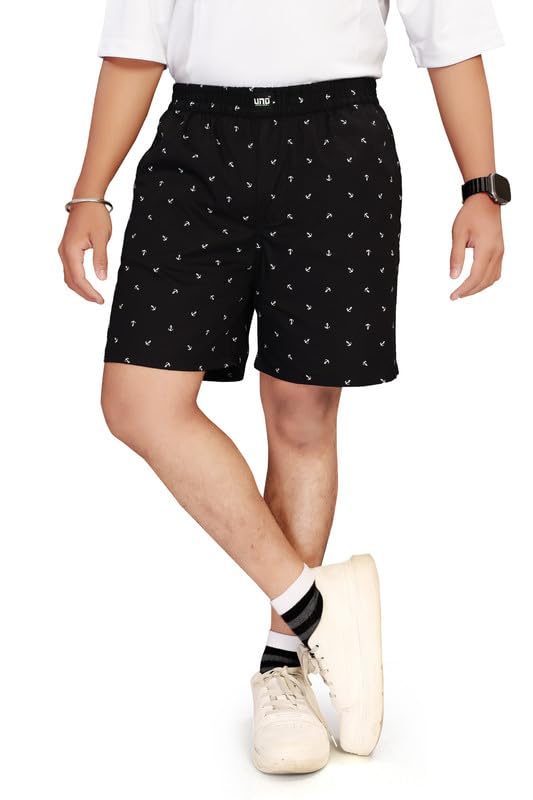 Image of UNOseven Shorts for Boys - 100% Cotton Printed with Side Pockets - Pack of 2 - Available from Size 7 Years to XL