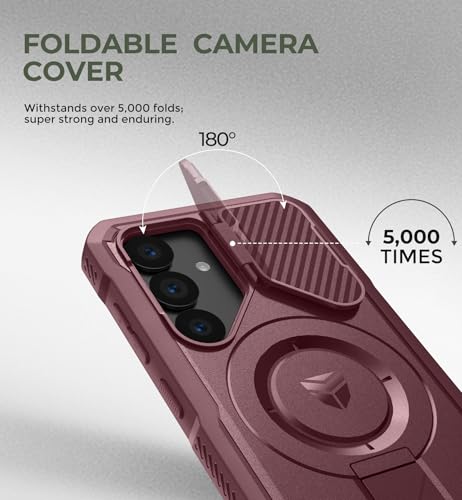Image of Dexnor for Samsung Galaxy S25 Case with Camera Cover & Adjustable Kickstand & Built-in Screen Protector, Magnetic Rugged Shockproof Bumper Cases Heavy-Duty Magnetic Protective Cover (2025),Maroon Red