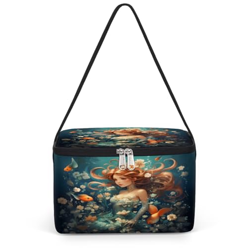 GzLeyigou Pretty Mermaid Princess Lunch Bags for Women Men 9 Cans, Hot & Cold Food Delivery Bag Insulated Grocery Bag Insulated Lunch Box Mermaid Cooler Bag for Office Work Picnic Beach