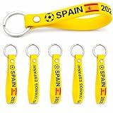 AURALIN Llaveros España Fútbol, 5 Llaveros de Silicona con Bandera Roja y Amarilla, Anilla Metálica para Llaves de Coche, Mochila, Maleta, Eventos de Equipo y Aficionados
