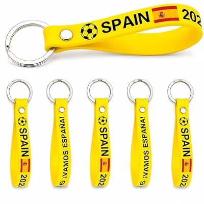 AURALIN Llaveros España Fútbol, 5 Llaveros de Silicona con Bandera Roja y Amarilla, Anilla Metálica para Llaves de Coche, Mochila, Maleta, Eventos de Equipo y Aficionados | Ya disponible en tu tienda friki favorita! En mundofriki.es!