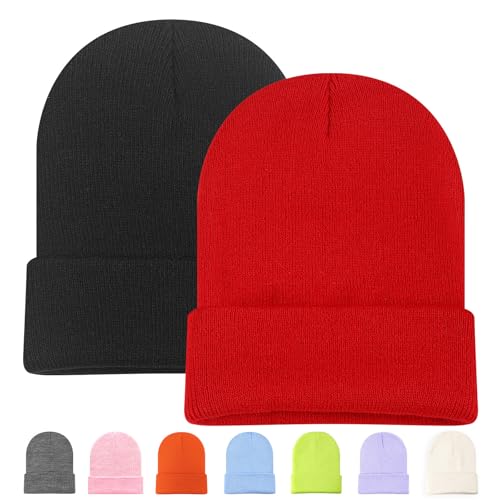 DASSNANE 2 PCS Beanies Hats Multiple Colors Available Stocking caps for Women Ski Hat Winter Knitted Hat Elasticity Soft Black and red
