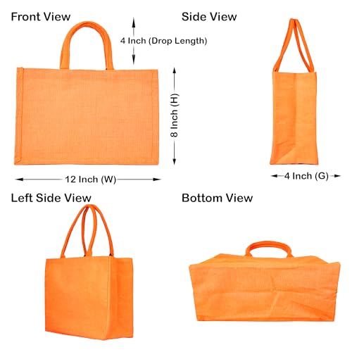 Orange Juco Tote Bag – Versatile Reusable Burlap Bag with Handles, Perfect for Gifts, Groceries, DIY Crafts, and More – 8" H x 12" L x 4" W2
