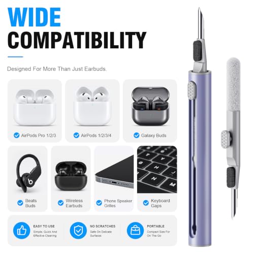 Image of Hyashee Cleaner Kit for Airpods Pro 1 2 3 Multi-Function Cleaning Pen with Soft Brush Flocking Sponge for Bluetooth Earphones Case Cleaning Tools (Lavender Purple)