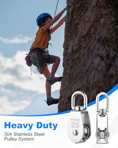 Image of Rocaris 6 Pack M25 Lifting Single Pulley Roller Loading 330Ibs | 304 Stainless Steel Heavy Duty Single Wheel Swivel Lifting Rope Pulley Block