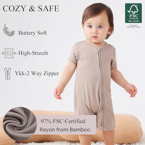 JunNeng Baby 2 Pack Rayon of Bamboo Romper Sleeper 2 Way Zipper Short Sleeve Jumpsuit Zipper Footless One-piece2