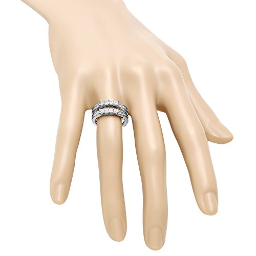 0.90 Carat (Ctw) 14K White Gold Plated Princess Cut White Diamond Ladies Anniversary Wedding Band Enhancer Guard Double Ring3
