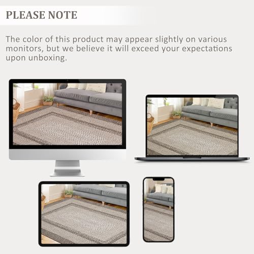 GAOMON Braided Collection Area Rug 5x7 Modern Rug Washable Rugs Navy Vintage Country Cottage Floor Carpet Low Pile Non Slip Indoor Throw Carpet for Living Room Bedroom Non-Shedding Aesthetic Tan