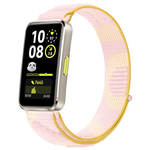 XMUXI Compatible with Huawei Band 10 9 8 Nylon Watch Straps Hook and Loop Compatible with Huawei Band 10 Replacement Straps (Pink)
