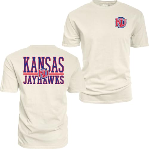 Kansas Jayhawks NCAA Officially Licensed T-Shirt Ringspun Front/Back Mascot Ivory Large