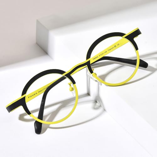 Image of FONEX Colorful Pure Titanium Glasses Frame Women Retro Round Eyeglasses