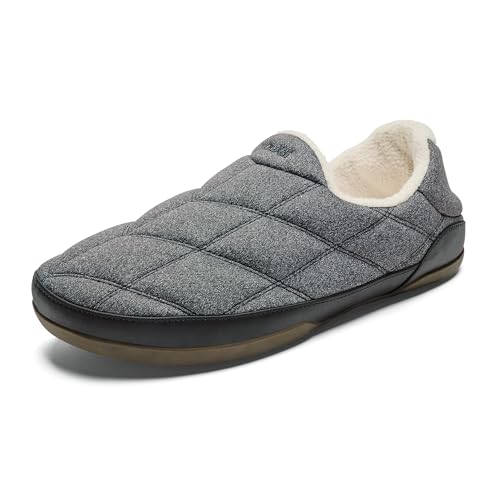 OluKai Puku'i Men's Fleece Slippers, Comfortable Activewear Slippers, Premium Full-Grain Leather & Jersey Knit, Drop-In Heel & All-Day Comfort, Dark Shadow/Lava Rock, 10 by OluKai - Used condition - US$105.76