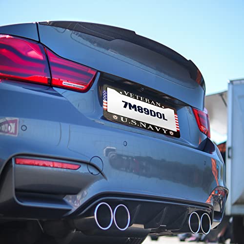 Us Navy Veteran License Plate Frames 2 Holes American Flag License Plate Frame Holder Cover Metal Aluminum Patriotic Car Tag Holder, Usa Canada Vehicle Standard (Set Of 2, 12.3" X 6.3") #TOP4