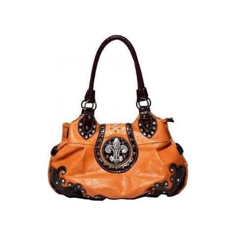 Western Bling Rhinestone Fleur De Lis Accent Purse -Camel Cover