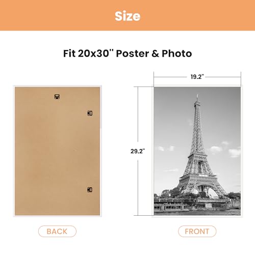 Image of upsimples 20x30 Picture Frame White 3 Pack, Scratch-Proof Poster Frames 20 x 30 for Photo Gallery - Slide-in Strips, Horizontal or Vertical Wall Mounting