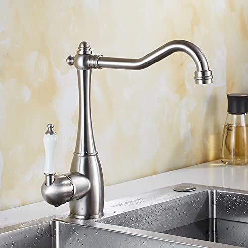 Robinet de cuisine mitigeur laiton nickel eau chaude froide avec bec pivotant 360 degrés