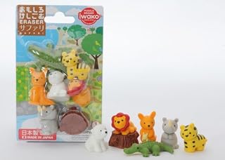 Iwako Wild Safari Animals Crocodile, Cool Panda Chill Out Japanese Erasers Blister Set (NOTE: 1 SET ONLY)