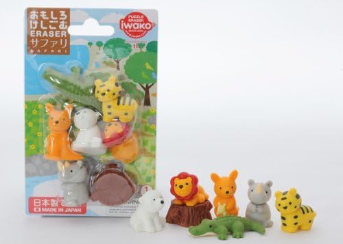 Iwako Wild Safari Animals Crocodile, Cool Panda Chill Out Japanese Erasers Blister Set (NOTE: 1 SET ONLY)