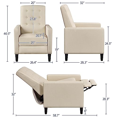 Yaheetech Fabric Recliner Chair Mid-Century Modern Recliner Adjustable Single Recliner Sofa With Thicker Seat Cushion Tufted Upholstered Sofa With Pocket Spring For Living Room Bedroom Beige #TOP2
