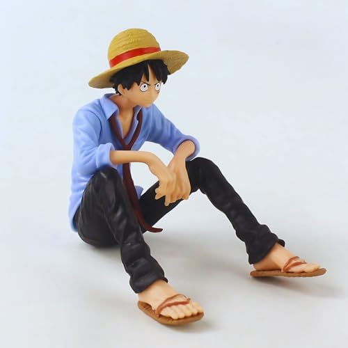 Image of Premium Action Figures Collectible for Office Desk, Study Table, Car Dashboard, Decoration for Anime Lovers, Fans, Kids, Collectors (Luffy Sitting Blue Shirt)