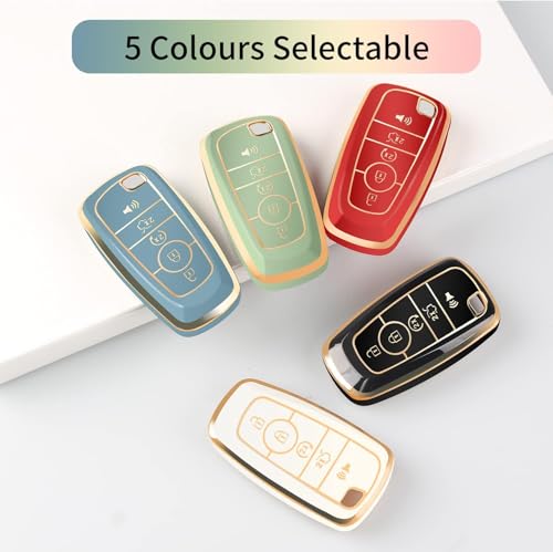 Image of for Ford Key Fob Cover with Keychain, Soft TPU Key Case Shell Full Protection for Ford Explorer Fusion Escape Edge Expedition F150 F250 F350 F450 F550 Maverick Mustang(White-Brown Keychain)