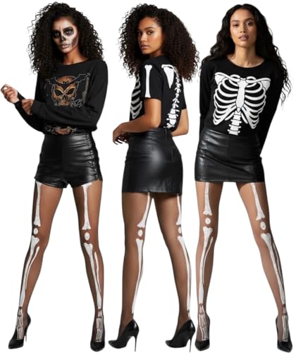 Image of ToBeInStyle Women's Scary Skeleton Leg Bones Halloween Hosiery Tights & Thigh High Stockings