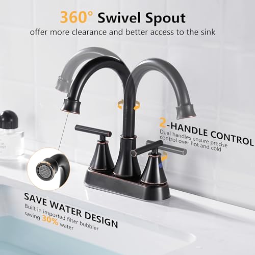 Fransiton 2221-2241 Bathroom Sink Faucet 4 Inch 2 Handle Centerset Oil Rubbed Bronze Lead-Free Modern Bathroom Faucet Vanity Faucet thumb #1