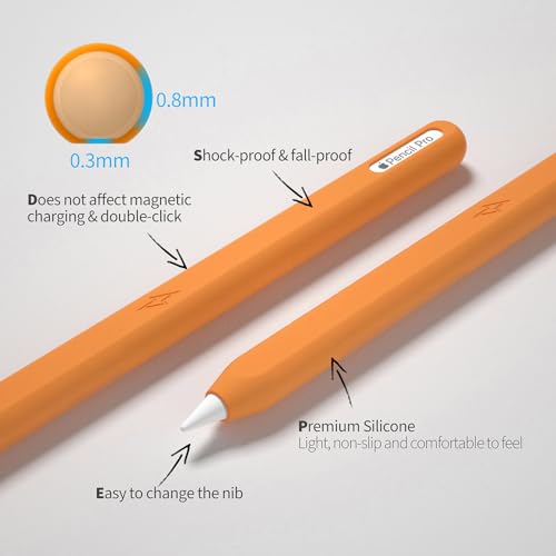 Image of Ultra Thin Protective Pencil Cover for Apple Pencil Pro &Apple Pencil 2nd Gen Silicone Case Sleeve Soft Durable Silicone Cover(Orange)