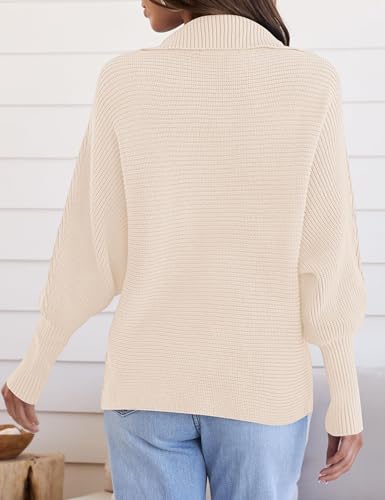 ZESICA Women’s Fall Lapel Collar V Neck Long Sleeve Ribbed Knit Comfy Loose Casual Pullover Sweater Jumper Top