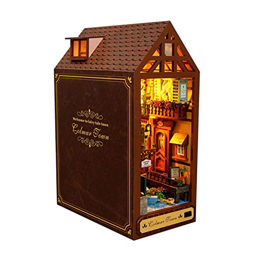 Colexy Book Nook Kit, DIY Casa de Muñecas en Miniatura de Madera, Casa Libros de Madera, Decoración de Inserción de Estantería Creativa, Bookshelf Insert Bookend Sujetalibros (B)