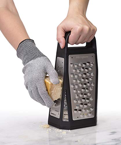Microplane Elite Five Blade Box Grater with Measuring Cup Base, Five Grating Surfaces Including Fine, Coarse, Double-Sided Ribbon, Ultra-Coarse, and Slicer - Black
