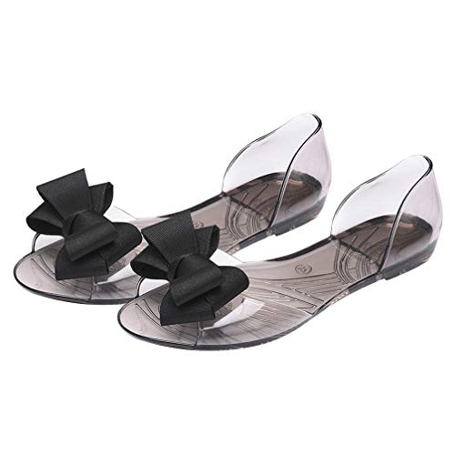 Women Jelly Shoes Bowknot Flat Sandals Creative Design Summer Beach Footwear Black- Stylish and Easy to Wear for Hot Days