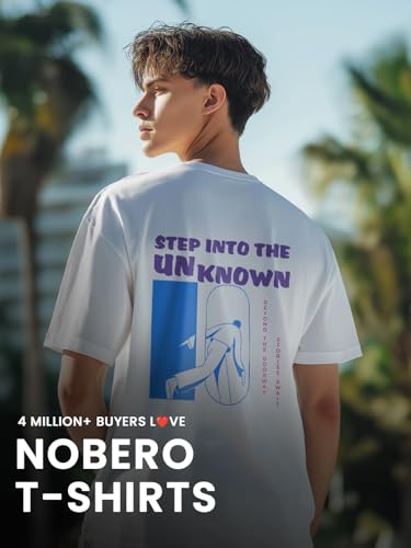 Image of Nobero Men's Oversized Graphic T-Shirt for Men | Soft Cotton | Drop Shoulder Relaxed Fit | Printed Casual Tshirt for Men