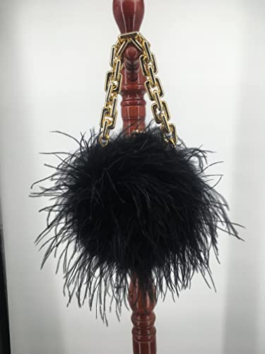 LVCOMEFF Women Ostrich Feather Mini Handbag Purse with Big Gold Chain for Party Fluffy Plush Luxurious2
