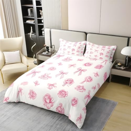 Parure de lit 200x200 housse de couette nœud rose avec taies - 3