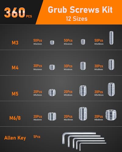 HOLMOL 360PCS Grub Screws Assorted Set for Door Handles with M3/M4/M5/M6/M8 Allen Keys - Image 2