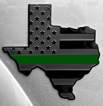 Image of Texas State Black Flag Metal Auto Fender Emblem for Cars Trucks (3 inchx4 inch, Black with Green Line)