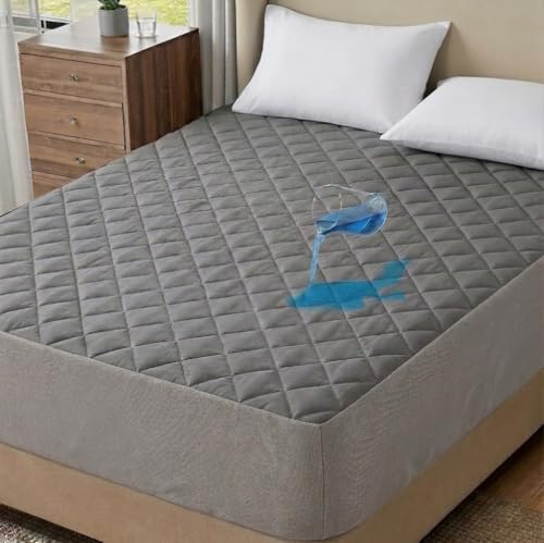 Image of Trance Home Linen 100% Waterproof Quilted Mattress Protector Single Size 72x36 | 100% Cotton | Ultra Soft Bed Protector Breathable Noiseless | Elastic Fitted Mattress Cover | Bed Cover (6x3 ft Grey)