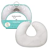 Baby Works - Nursing Pillow and Positioner, for Breastfeeding and Bottle Feeding, Supportive Memory Foam, Machine Washable Cover - White