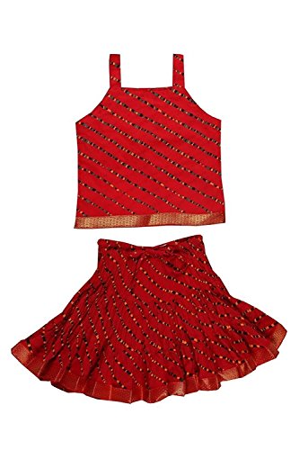 Image of DIAMO Girl's Jaipuri Lahariya Block Print Skirt and Top