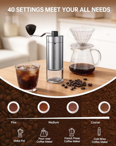 Image of CIRCLE JOY Mini Manual Coffee Grinder with 40 External Adjustable Settings and Ceramic Conical Burr, Portable Stainless Steel Hand Coffee Grinder for Home and Travel