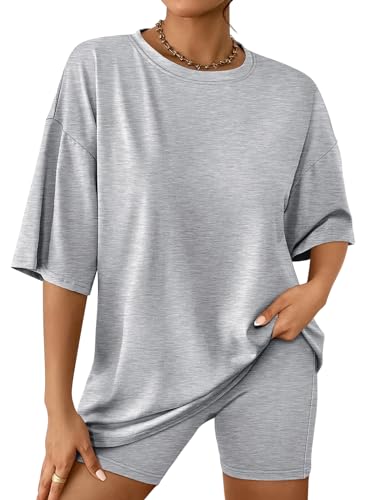 Image of AUTOMET Womens 2 Piece Sets Summer Outfits 2025 Two Piece Lounge Set Matching Clothing Oversized Tshirts Biker Short Fashion