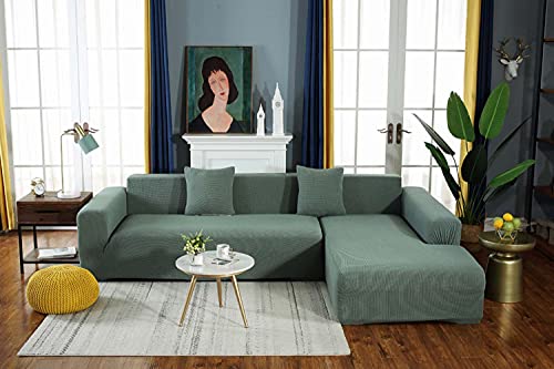 Zxjun Thick Couch Covers For 1 2 3 4 Seater, Sectional Sofa L Shape Stretch Slipcover Living Room Dogs Pets, Washable Durable Furniture Protector, Green, L-Shape:2 Seater+3 Seater #TOP3