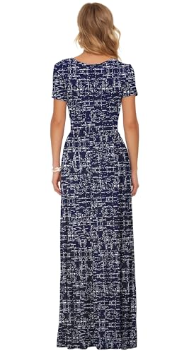 Image of AUSELILY Women's Summer Short Sleeve Loose Plain Casual Long Maxi Dresses | Year Round wear solid floral print, Casual wear, Empire waist, Floor length, Side pockets