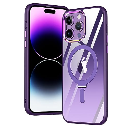 Support pliant invisible pour iPhone 13 Pro coque transparente de charge magnétique violet foncé