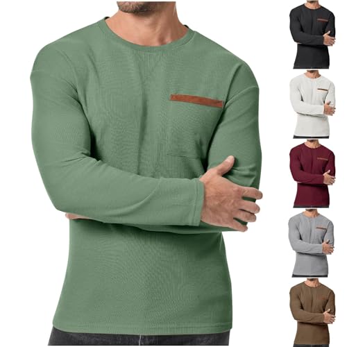 Cambkatl Men's Bacic Solid Color Crewneck Sweatshirt Casual Long Sleeve Pullovers Waffle T-Shirts with Chest Pocket2