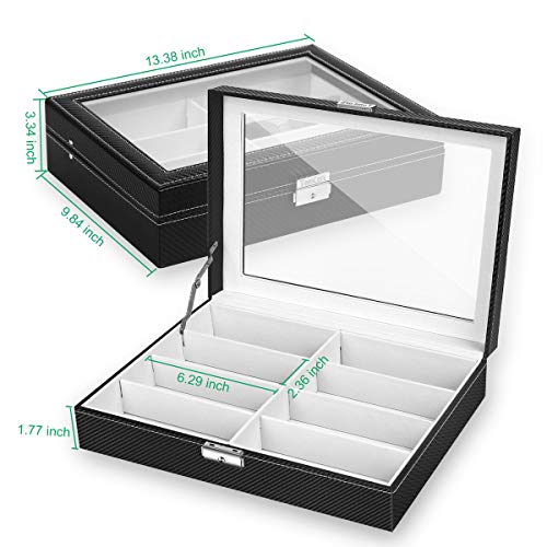 Tomcare Sunglass Organizer Glasses Holder Glasses Case Sunglass Case Storage Box With 8 Slots Eyeglasses Display Case Holder Jewelry Watch Organizer Glasses Display Drawer Lockable Case Black #TOP1