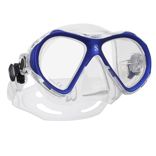 SCUBAPRO Spectra Mini Scuba Mask with Ultra Clear Dual Lens and EZ Equalize Nose Pocket for Small Divers, Clear/Blue