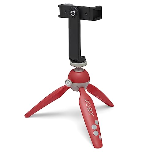 JOBY HandyPod 2 Kit, Table Top Tripod with GripTight 360 Phone Mount and Pin Joint Mount, Phone Tripod for Smartphones, Action Cam and Mirrorless Cameras or Devices up to 1.0Kg (2.2lbs), Red